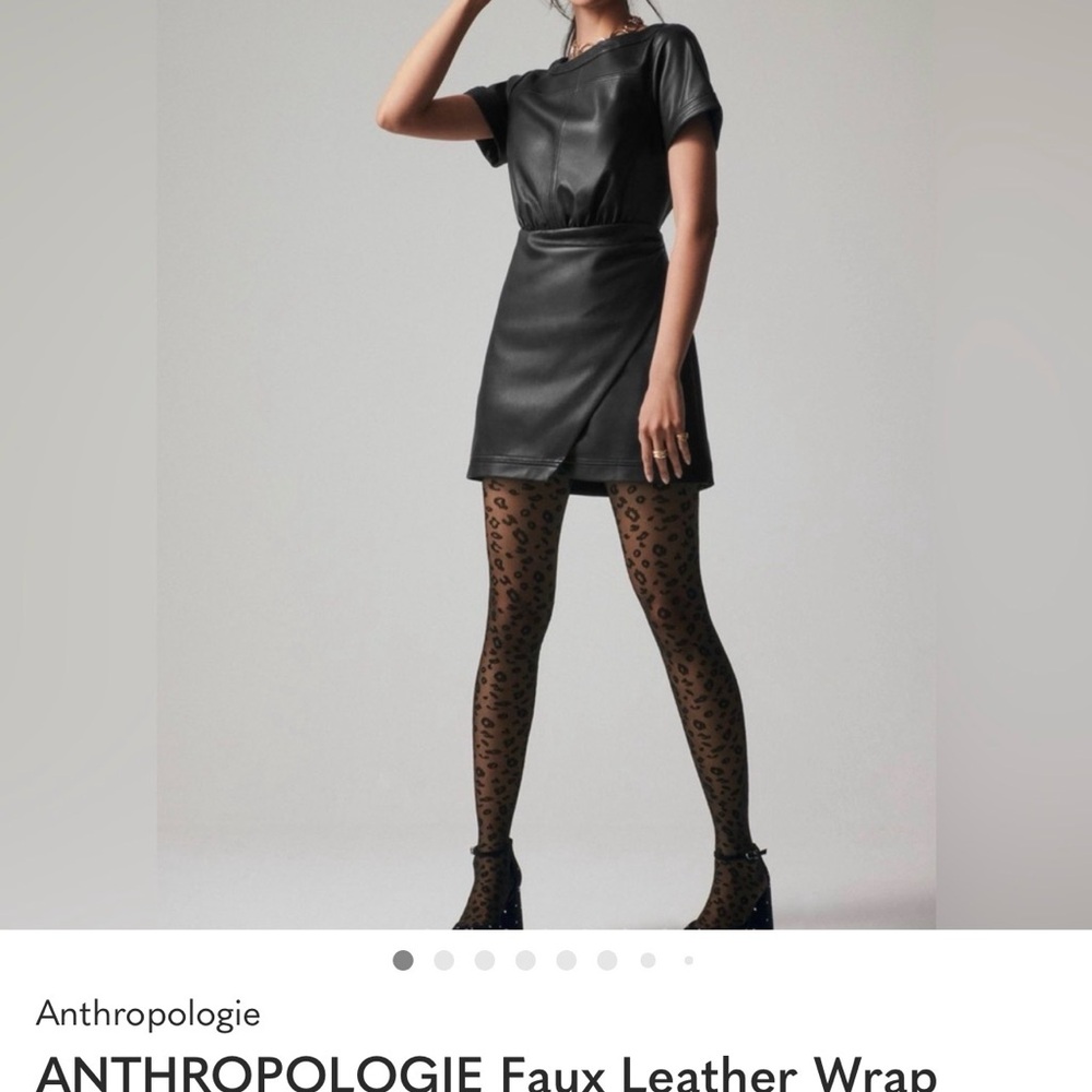 Anthropologie Black Faux Leather Wrap Dress